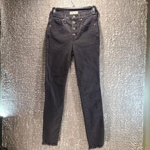 Madewell Black 10 in High Rise Skinny Denim Jeans Sz 25 Women Button Fly Raw Hem